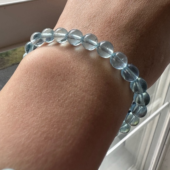 100% Natural 7mm aquamarine beads bracelet - Picture 6 of 15